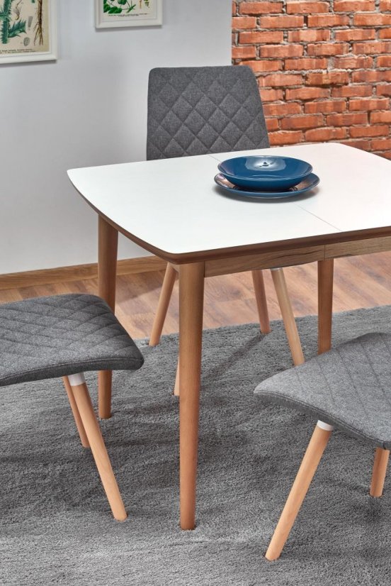Rozkládací jídelní stůl BARRET 90(190)x80 bílý mat/dub lefkas