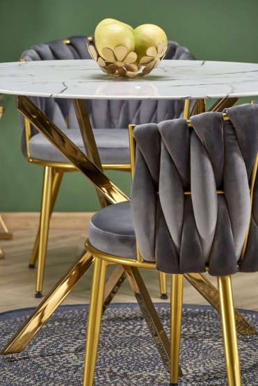 Kulatý jídelní stůl RAYMOND 2 100 bílý mramor/zlatý