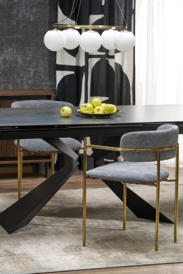 Rozkladací jedálenský stôl LUCIANO 180(230)x90 modrý mramor/čierny