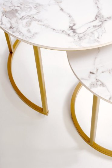 Konferenční stolek GILDA - sada 3 ks bílý mramor/zlatá