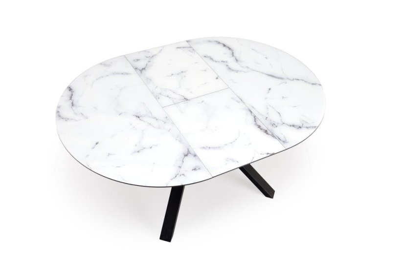 Okrúhly rozkladací jedálenský stôl VERTIGO 130(180)x130 biely mramor/čierna