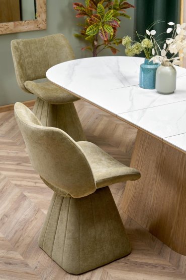 Rozkládací jídelní stůl SIRIUS 160(240)x90 bílý mramor / přírodní