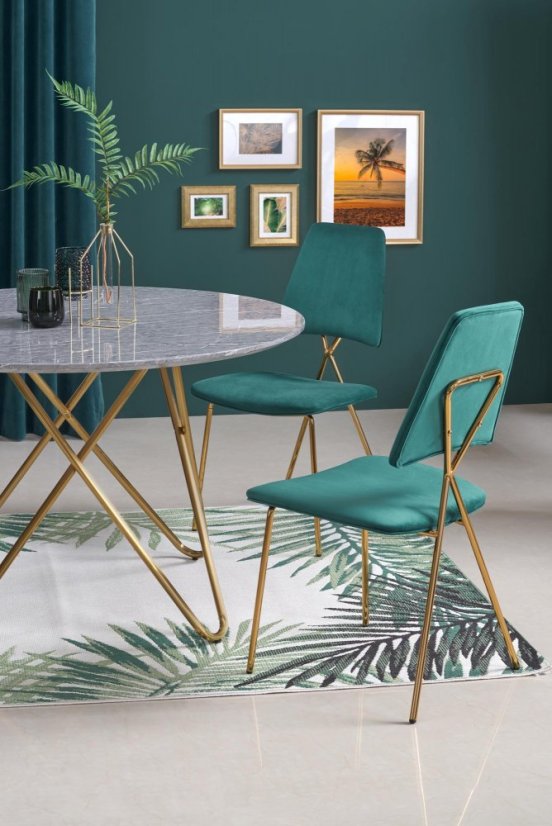 Kulatý jídelní stůl BONELLO 120 šedý mramor/zlatý