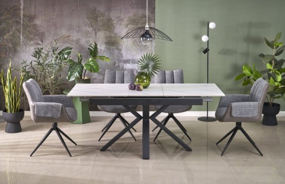 Rozkladací jedálenský stôl PLATAN 140(180)x85 biely mramor/čierny