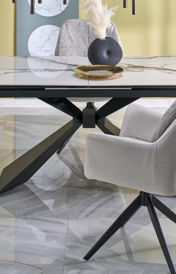 Rozkladací jedálenský stôl LUCIANO 180(230)x90 biely mramor/čierny