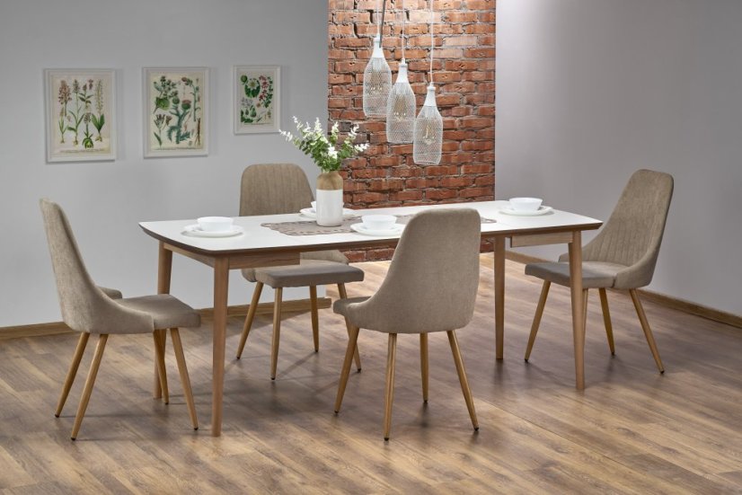 Rozkládací jídelní stůl BARRET 90(190)x80 bílý mat/dub lefkas