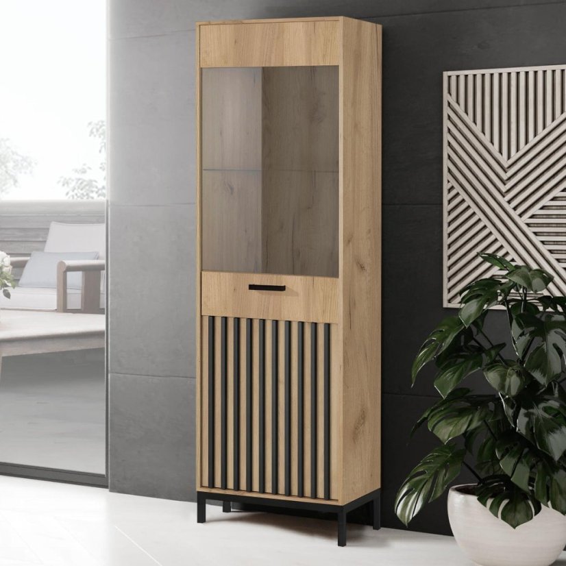 Vitrína LAMINO W-1 dub craft/černá