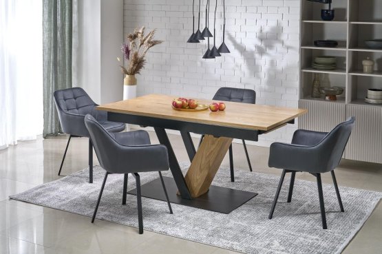 Rozkladací jedálenský stôl FANIS 160(220)x90 dub prírodný/čierna